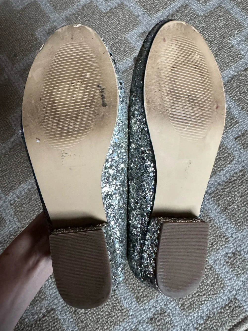 J. Crew Crewcuts Silver Glitter Ballet Flats Block Heel Girls Size 1